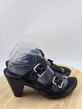 Born Sandals Womens 9 M Slide  Leather Buckle Strap Open Toe Block Heels